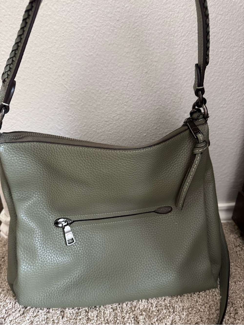 Coach Olive Green Pebbled Leather Shoulder Bag